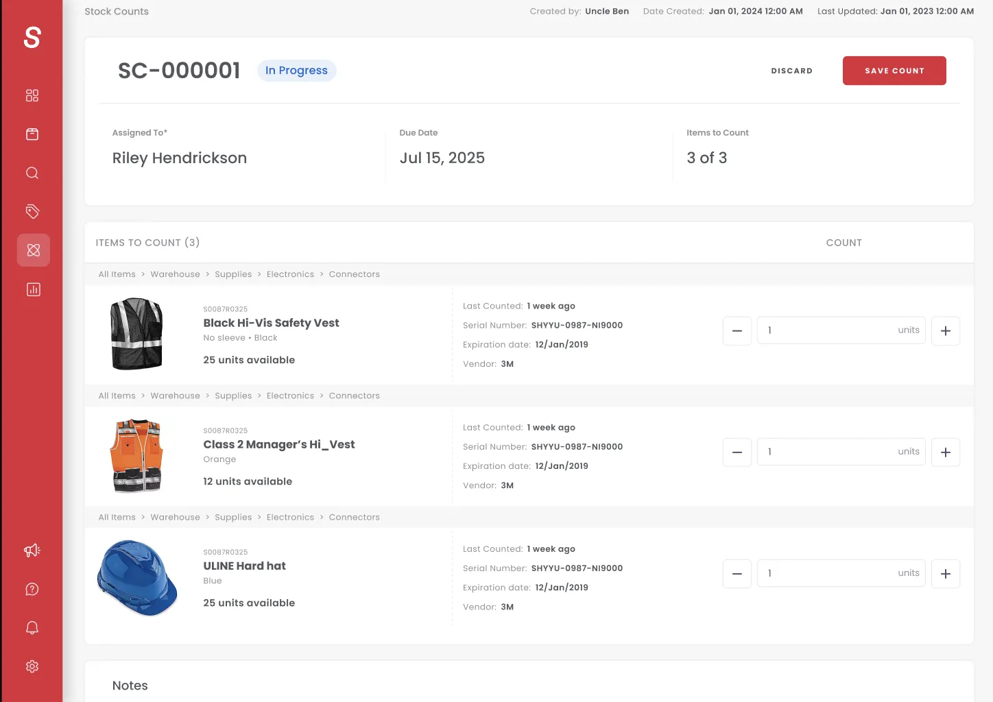 Stock Count In Progress with counting controls